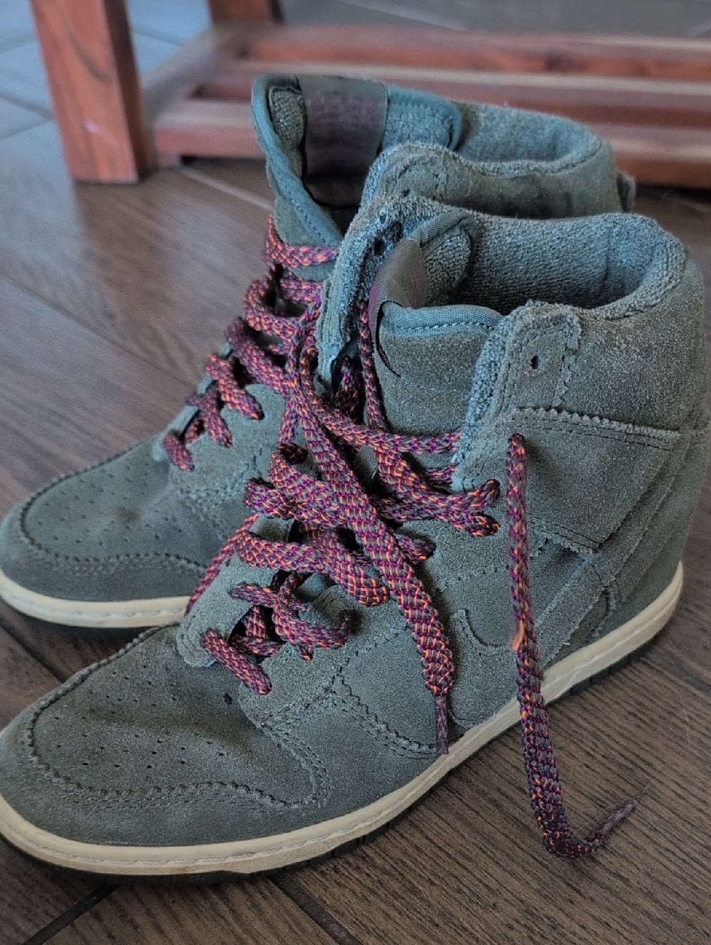 2012 Retro Nike Dunk Sly High Hidden Wedge Olive Suede Sneakers 8